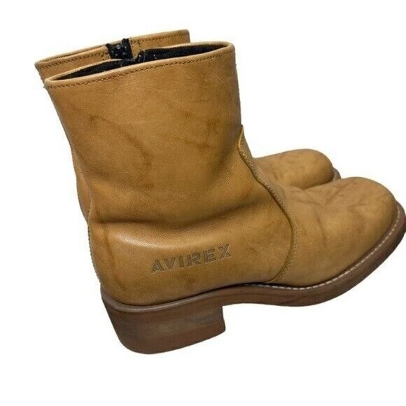 Vintage Avirex 70s Tan Square Toes Leather Chunky Ankle Boots Size 8.5 - Picture 6 of 10